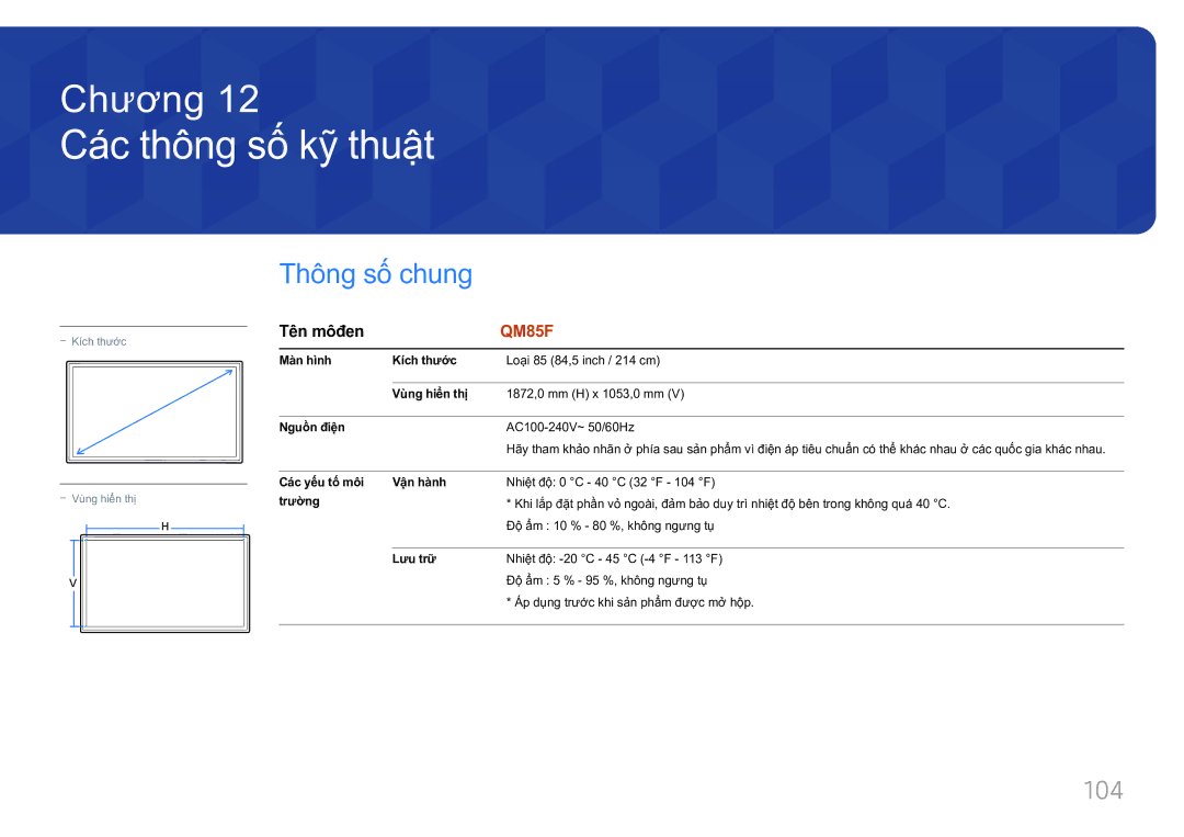 Samsung LH85QMFPLGC/XV manual Các thông số́ kỹ̃ thuật, Thông số chung, Tên môđen 