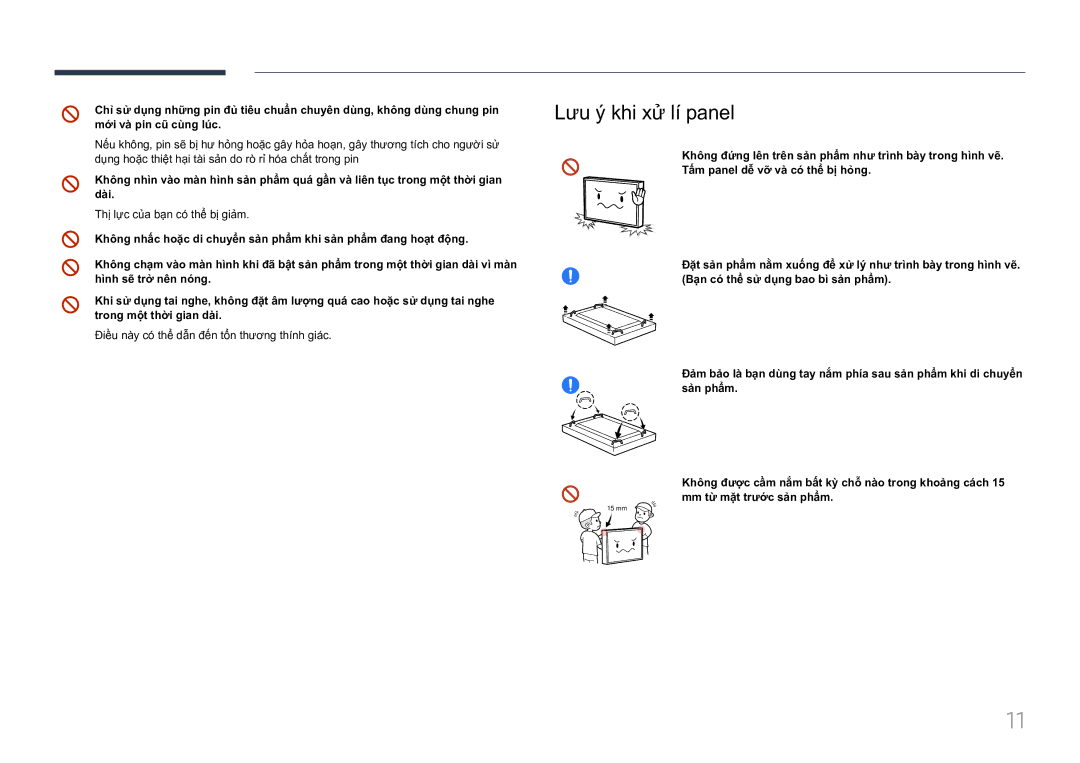 Samsung LH85QMFPLGC/XV manual Lưu ý́ khi xử lí́ panel 