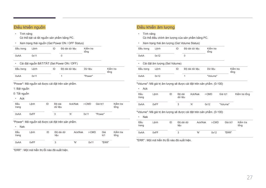 Samsung LH85QMFPLGC/XV manual Điể̉u khiể̉n nguồ̀n, Điề̀u khiể̉n âm lượ̣ng 