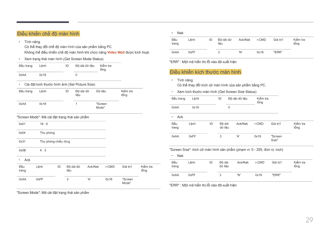 Samsung LH85QMFPLGC/XV manual Điể̉u khiể̉n chế́ độ̣ mà̀n hì̀nh, Điề̀u khiể̉n kích thươc màn hình 