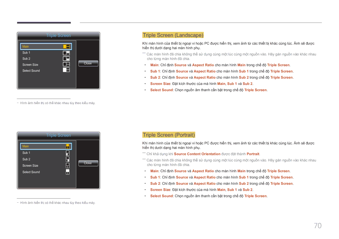 Samsung LH85QMFPLGC/XV manual Triple Screen Landscape, Triple Screen Portrait 