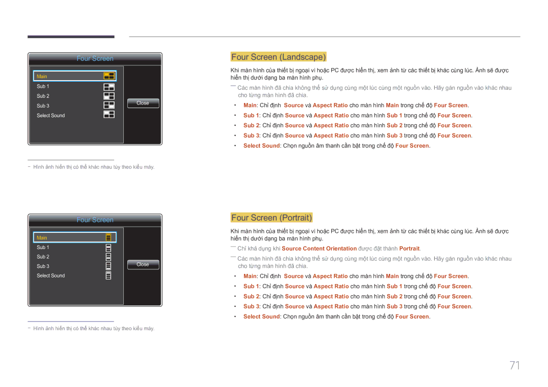 Samsung LH85QMFPLGC/XV manual Four Screen Landscape, Four Screen Portrait 