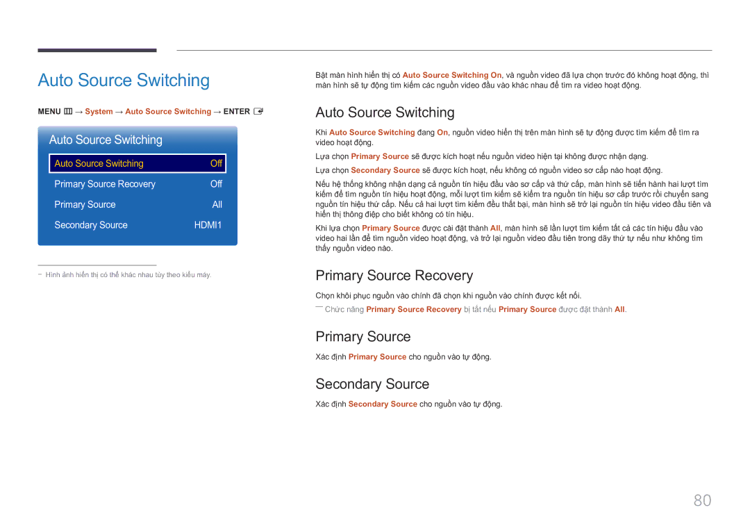 Samsung LH85QMFPLGC/XV manual Auto Source Switching, Primary Source Recovery, Secondary Source 