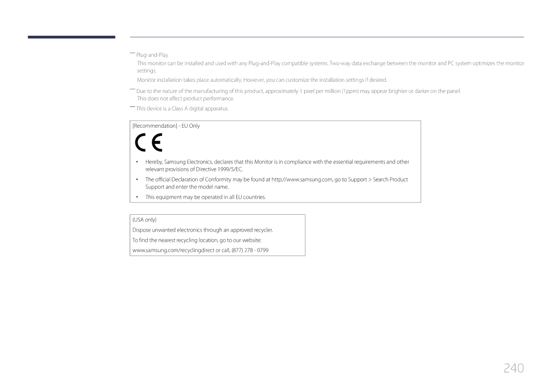 Samsung LH95MECPLBC/EN, LH95MECPLBC/UE, LH95MECPLBC/NG, LH95MECPLBC/HD, LH95MECPLBC/XY, LH95MECPLBC/XS manual 240 