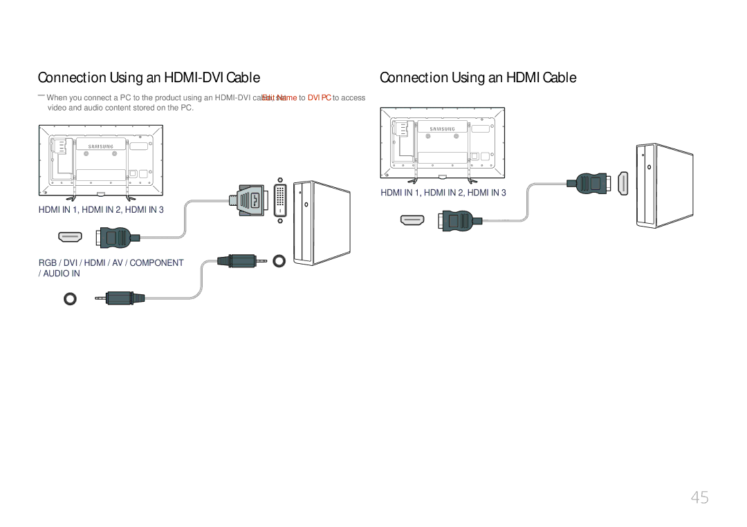 Samsung LH95MECPLBC/HD, LH95MECPLBC/EN, LH95MECPLBC/UE Connection Using an HDMI-DVI Cable, Connection Using an Hdmi Cable 