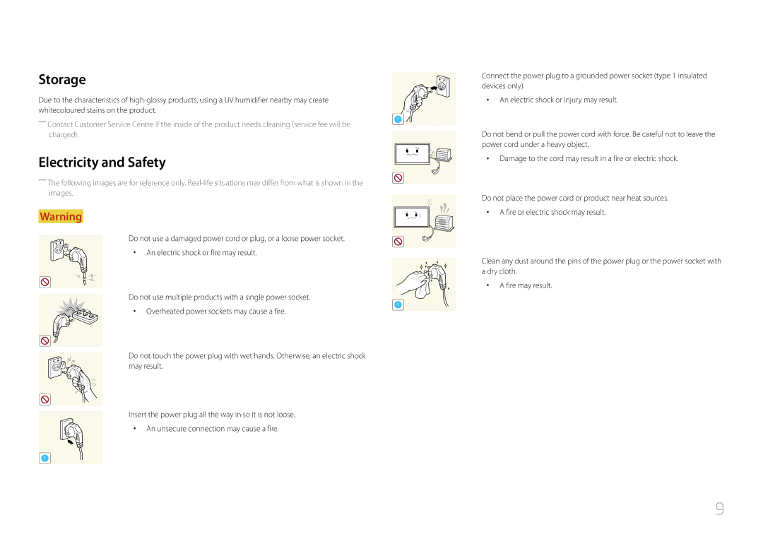 Samsung LH95MECPLBC/HD, LH95MECPLBC/EN, LH95MECPLBC/UE, LH95MECPLBC/NG, LH95MECPLBC/XY manual Storage, Electricity and Safety 