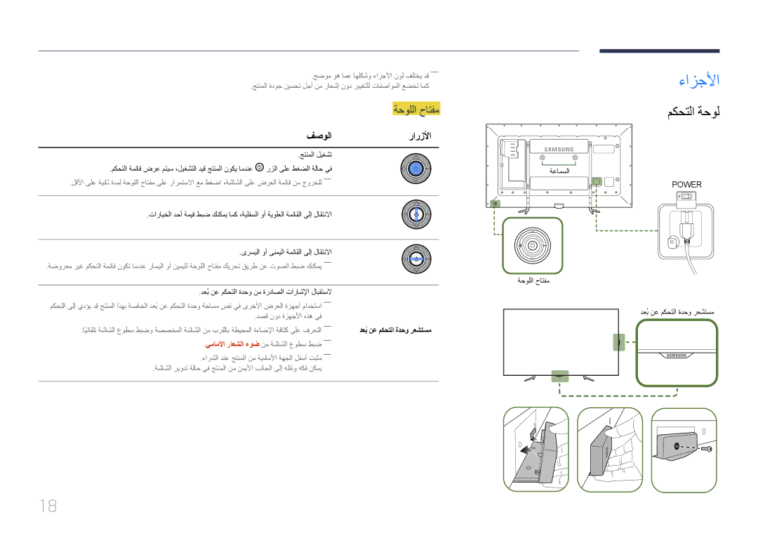 Samsung LH95MECPLBC/NG, LH95MECPLBC/EN, LH95MECPLBC/UE manual ءازجلأا, مكحتلا ةحول, فصولا رارزلأا, دصق نود ةزهجلأا هذه يف 