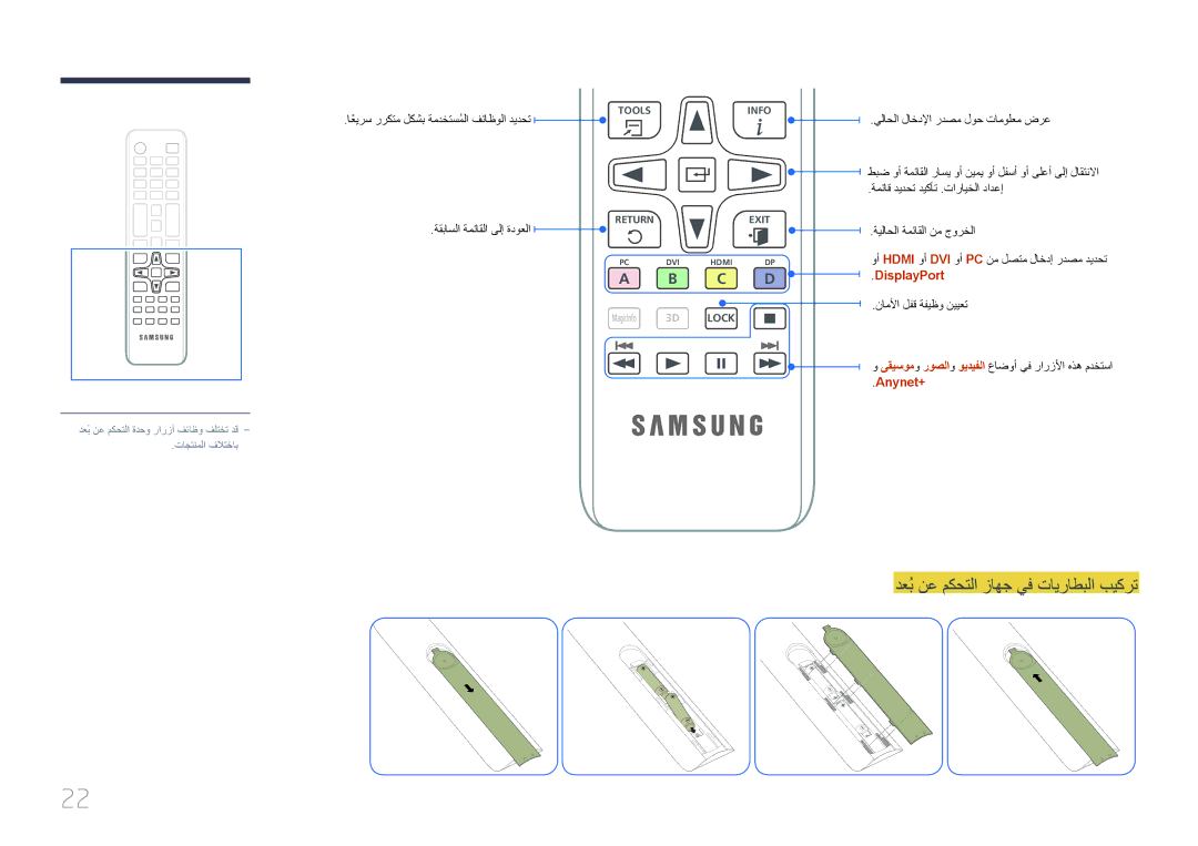 Samsung LH95MECPLBC/NG manual اعيرسً رركتم لكشب ةمدختسملاُ فئاظولا ديدحت, ةقباسلا ةمئاقلا ىلإ ةدوعلا, DisplayPort, Anynet+ 