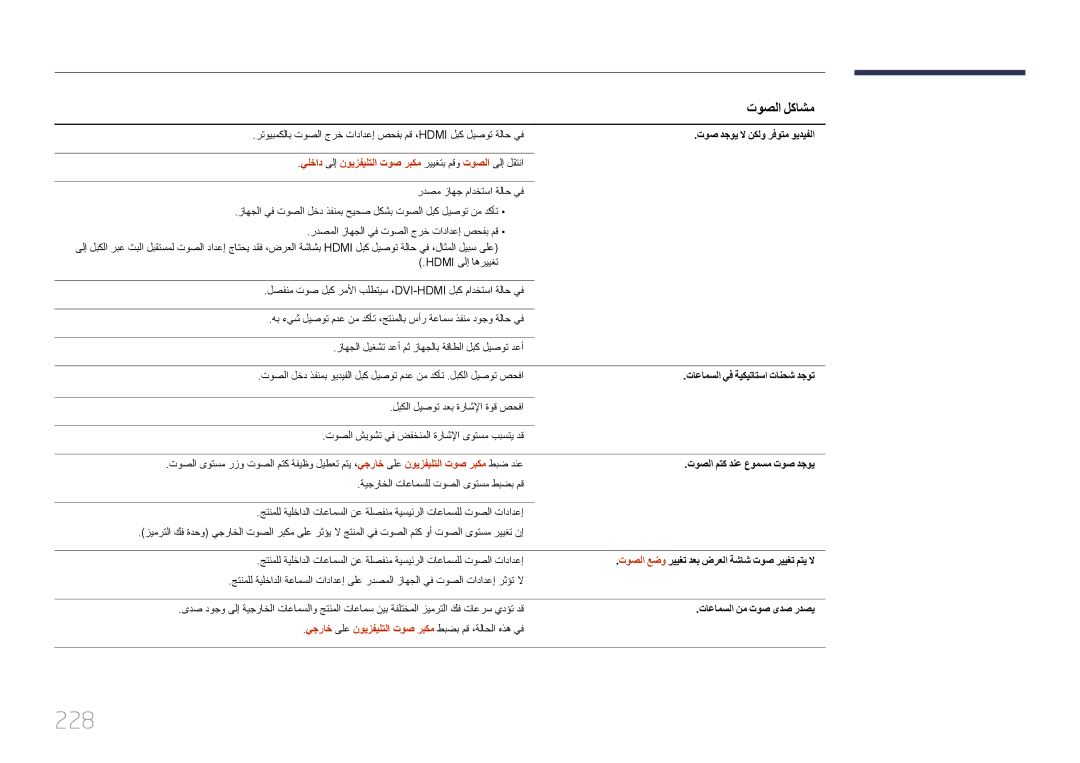 Samsung LH95MECPLBC/EN, LH95MECPLBC/UE, LH95MECPLBC/NG manual 228, يلخاد ىلإ نويزفيلتلا توص ربكم رييغتب مقو توصلا ىلإ لقتنا 