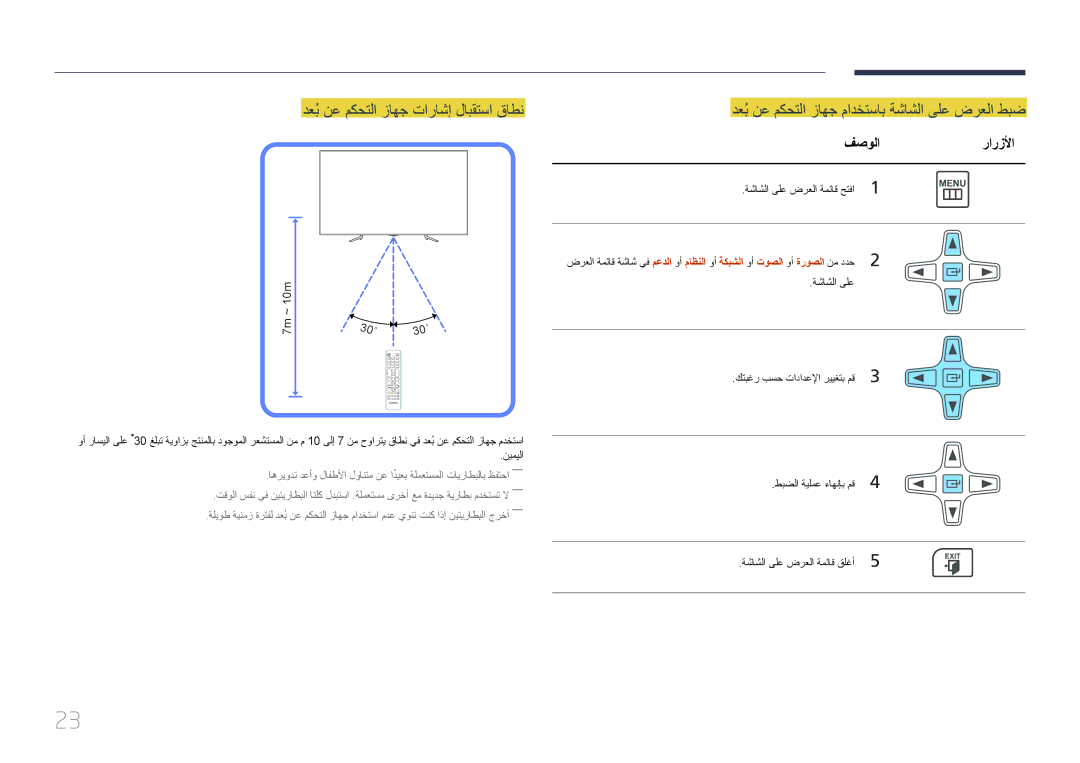 Samsung LH95MECPLBC/HD دعُب نع مكحتلا زاهج مادختساب ةشاشلا ىلع ضرعلا طبض, فصولا, نيميلا, ةشاشلا ىلع ضرعلا ةمئاق حتفا1 