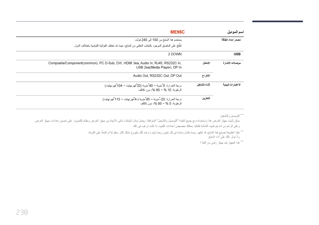 Samsung LH95MECPLBC/NG, LH95MECPLBC/EN, LH95MECPLBC/UE 238, ةقاطلا دادمإ ردصم, لاخدلإا ةراشلإا تلاصوم, جارخلإا, نيزختلا 