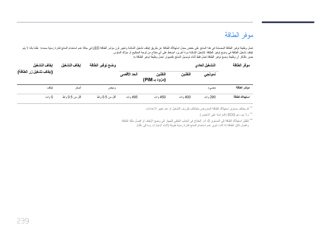 Samsung LH95MECPLBC/HD, LH95MECPLBC/EN, LH95MECPLBC/UE, LH95MECPLBC/NG manual ةقاطلا رفوم, 239 