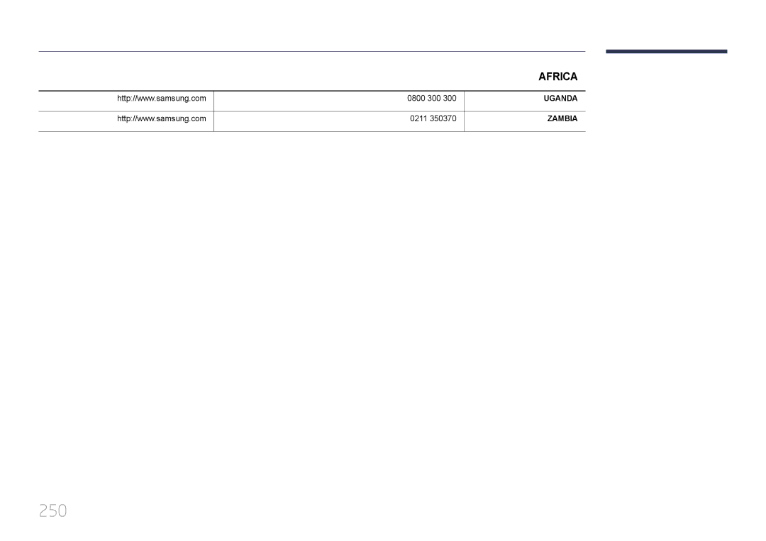 Samsung LH95MECPLBC/NG, LH95MECPLBC/EN, LH95MECPLBC/UE, LH95MECPLBC/HD manual 250, 0800 300, 0211 