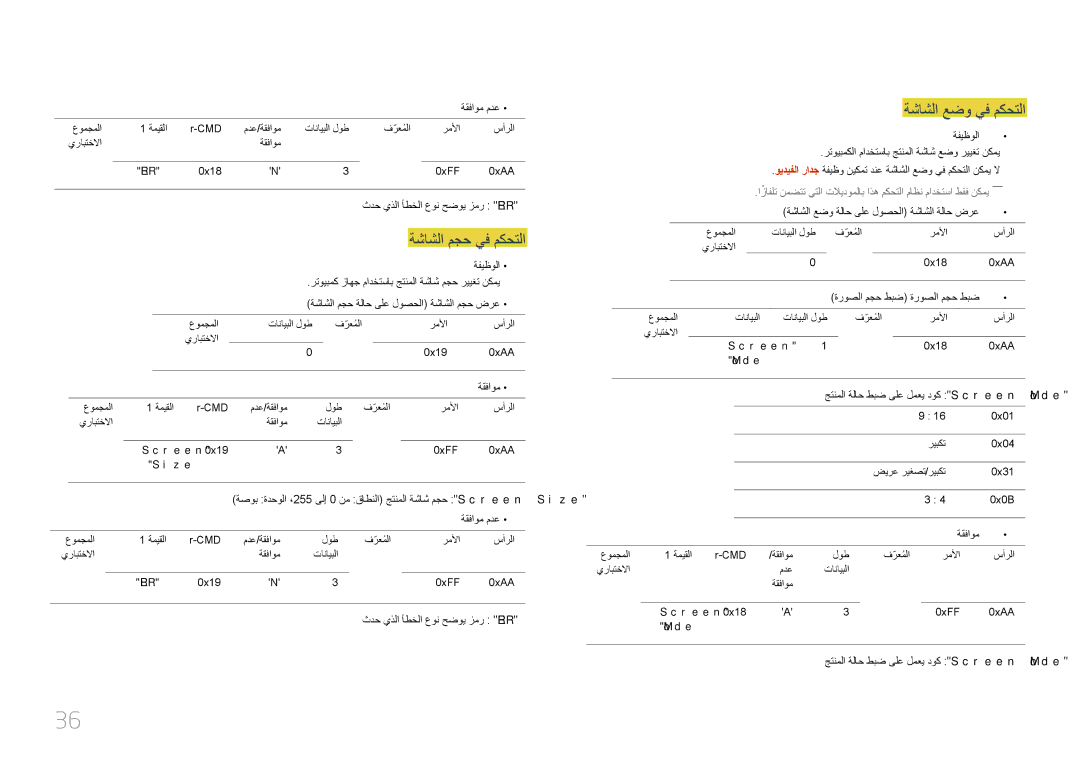 Samsung LH95MECPLBC/EN ةشاشلا عضو يف مكحتلا, ثدح يذلا أطخلا عون حضوي زمر Err, جتنملا ةلاح طبض ىلع لمعي دوك Screen Mode 