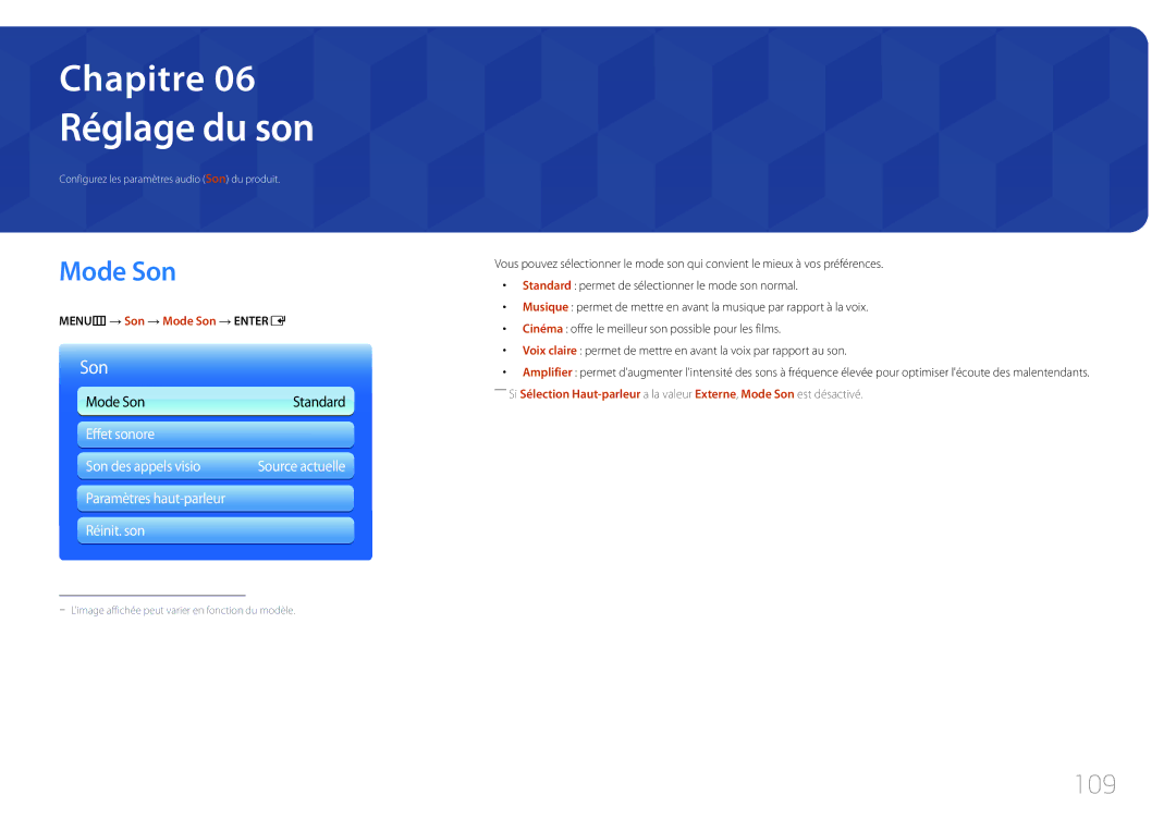 Samsung LH95MECPLBC/EN manual Réglage du son, Mode Son, 109 