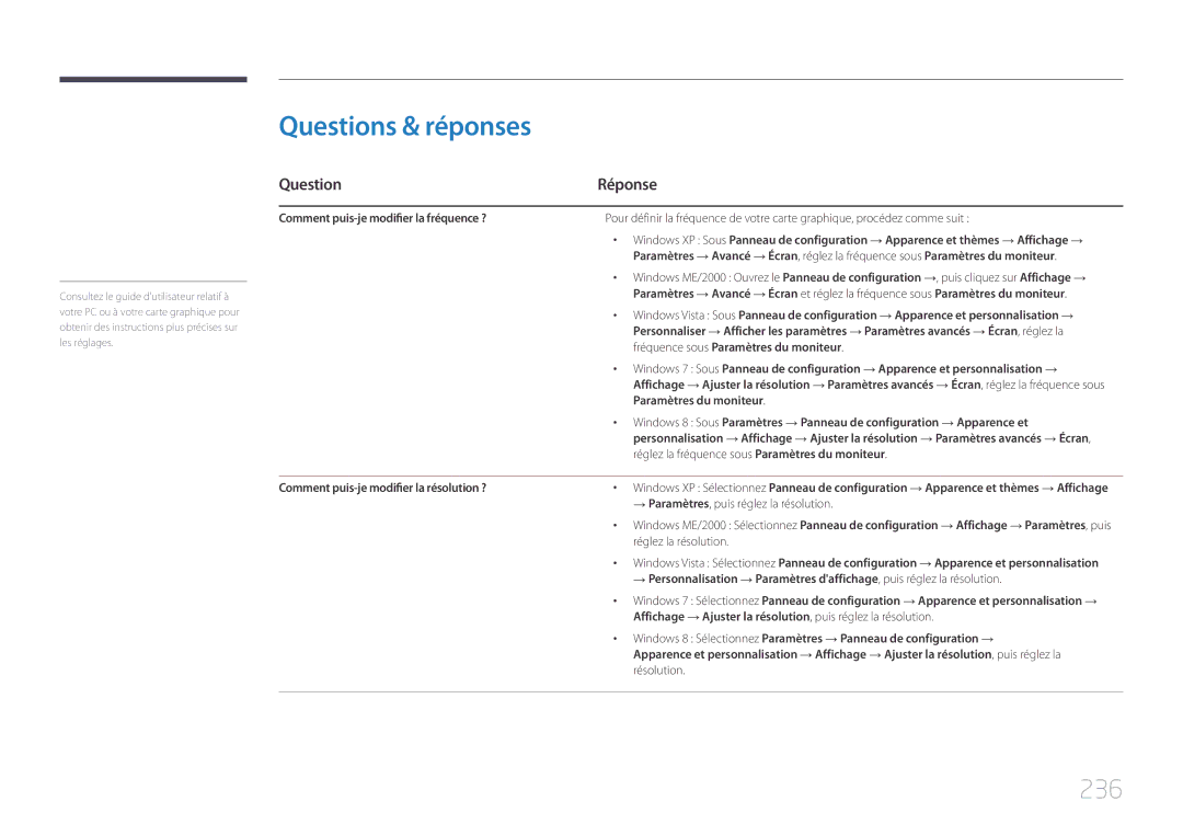 Samsung LH95MECPLBC/EN manual Questions & réponses, 236, Question Réponse 