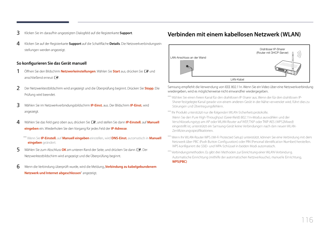 Samsung LH95MECPLBC/EN manual 116, Verbinden mit einem kabellosen Netzwerk Wlan, Eingeben geändert 