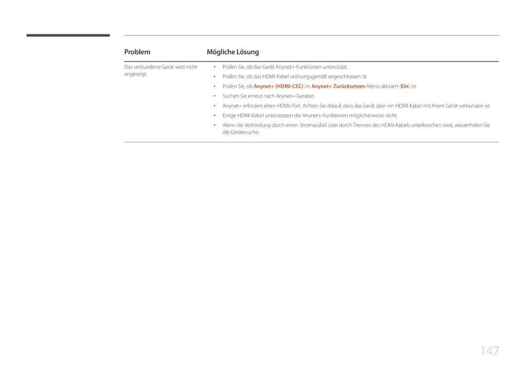 Samsung LH95MECPLBC/EN manual 147, Problem 