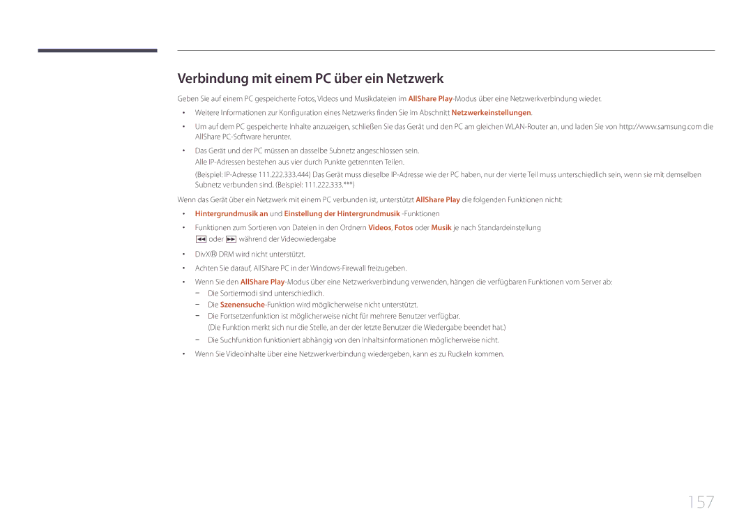 Samsung LH95MECPLBC/EN manual 157, Verbindung mit einem PC über ein Netzwerk 