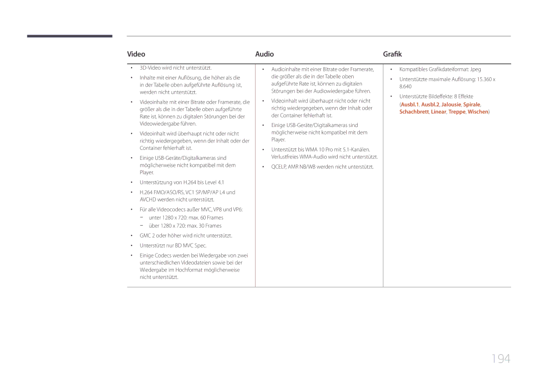 Samsung LH95MECPLBC/EN manual 194, Video Audio 