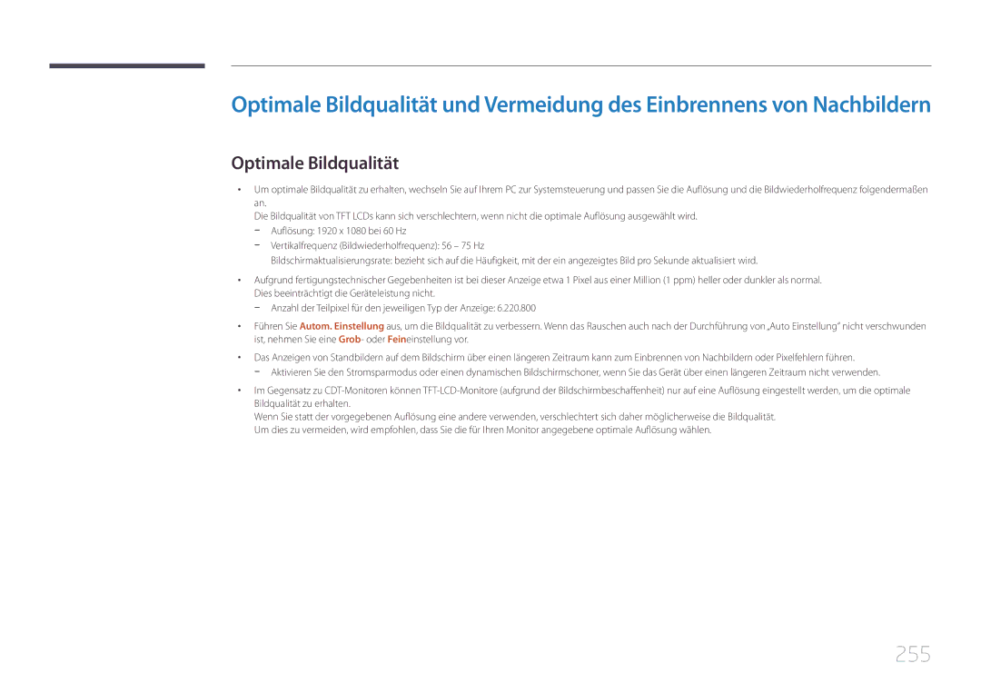 Samsung LH95MECPLBC/EN manual 255, Optimale Bildqualität 