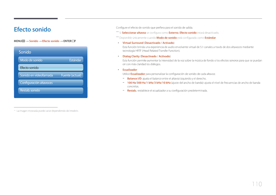 Samsung LH95MECPLBC/EN manual Efecto sonido, 110 