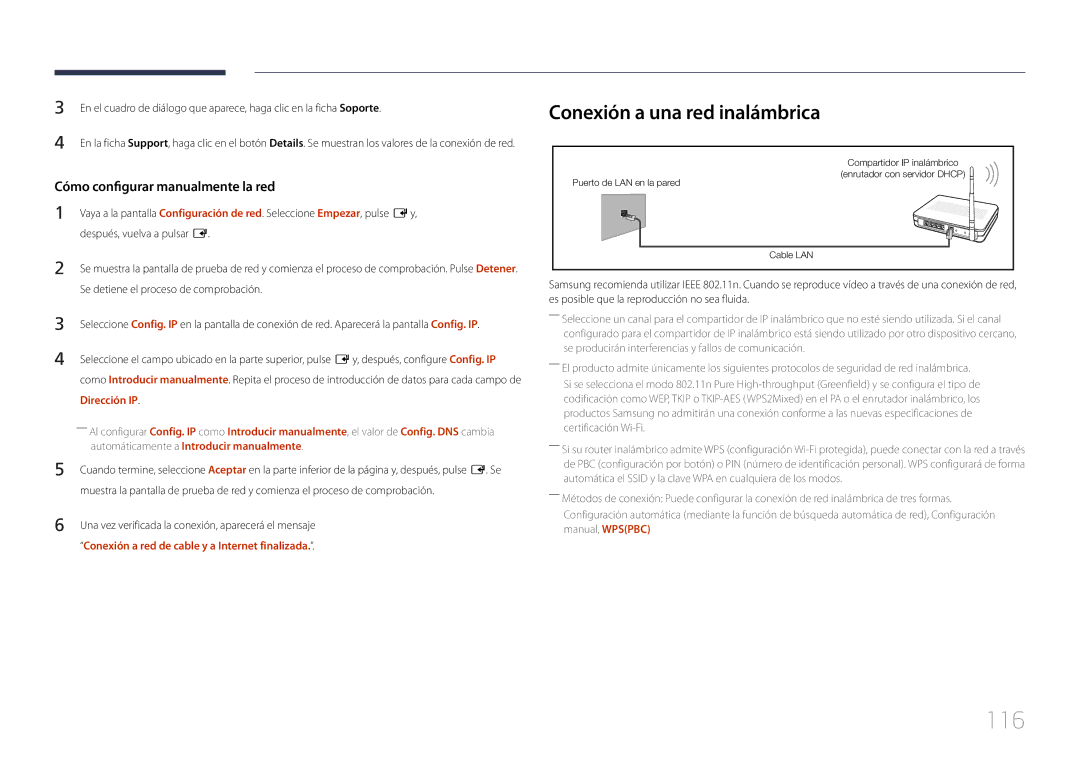 Samsung LH95MECPLBC/EN 116, Conexión a una red inalámbrica, Dirección IP, Automáticamente a Introducir manualmente 