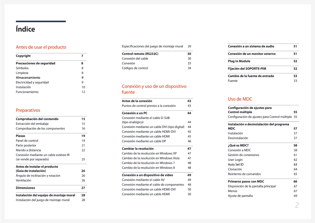 Samsung LH95MECPLBC/EN manual Índice 