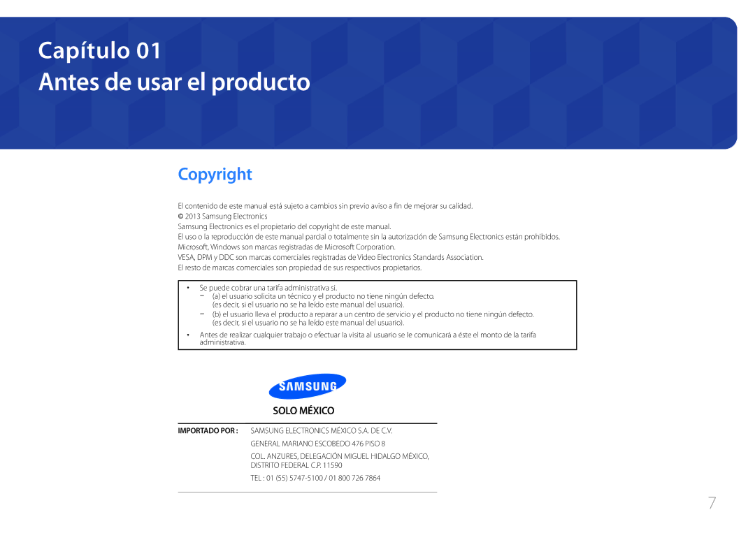 Samsung LH95MECPLBC/EN manual Antes de usar el producto, Copyright, Se puede cobrar una tarifa administrativa si 