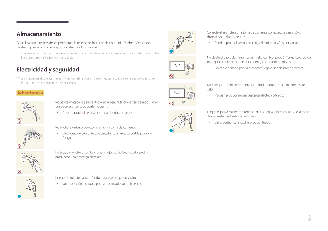 Samsung LH95MECPLBC/EN manual Almacenamiento, Electricidad y seguridad 