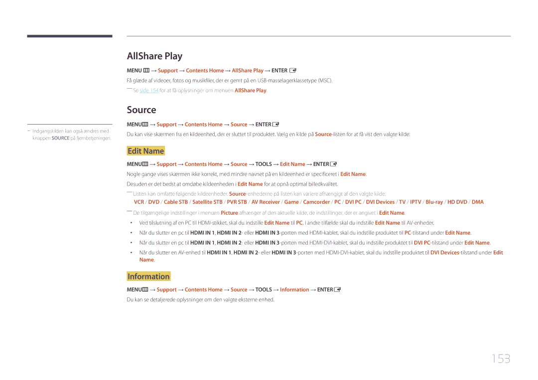 Samsung LH95MECPLBC/EN manual 153, AllShare Play, Edit Name, Information 