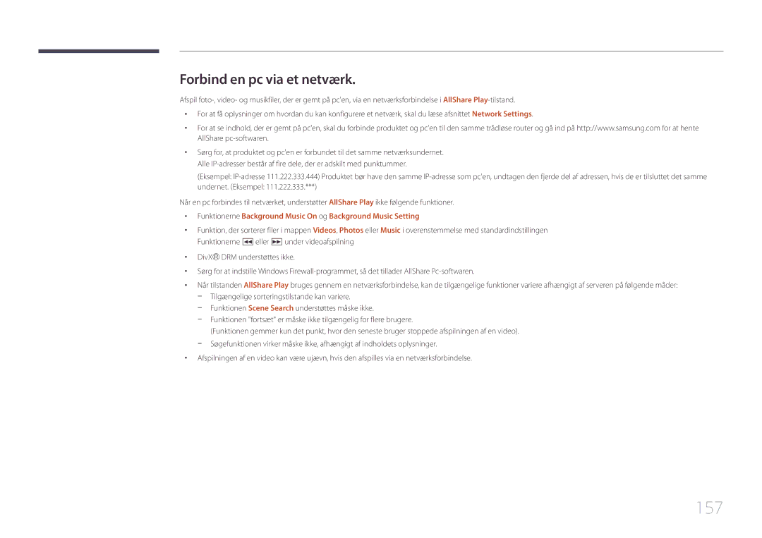 Samsung LH95MECPLBC/EN manual 157, Forbind en pc via et netværk 