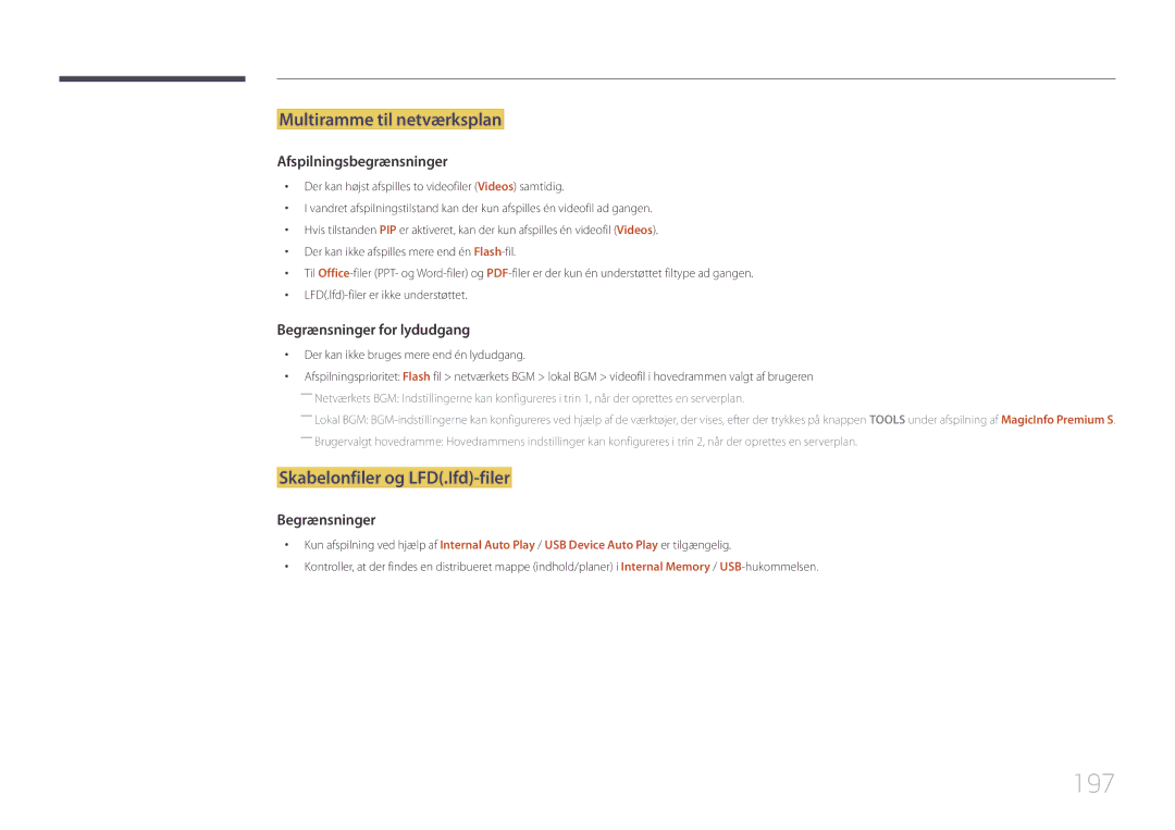 Samsung LH95MECPLBC/EN manual 197, Multiramme til netværksplan, Skabelonfiler og LFD.Ifd-filer 