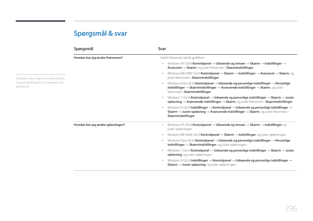 Samsung LH95MECPLBC/EN manual Spørgsmål & svar, 236, Spørgsmål Svar 