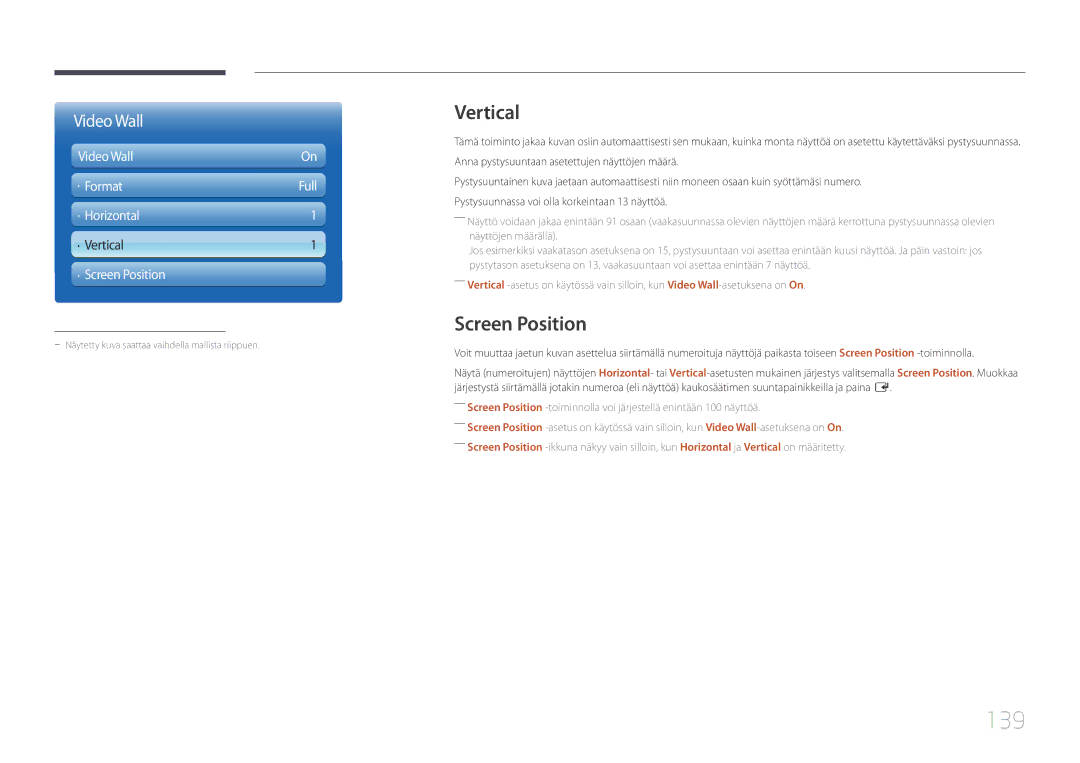 Samsung LH95MECPLBC/EN manual 139, Vertical, Screen Position 