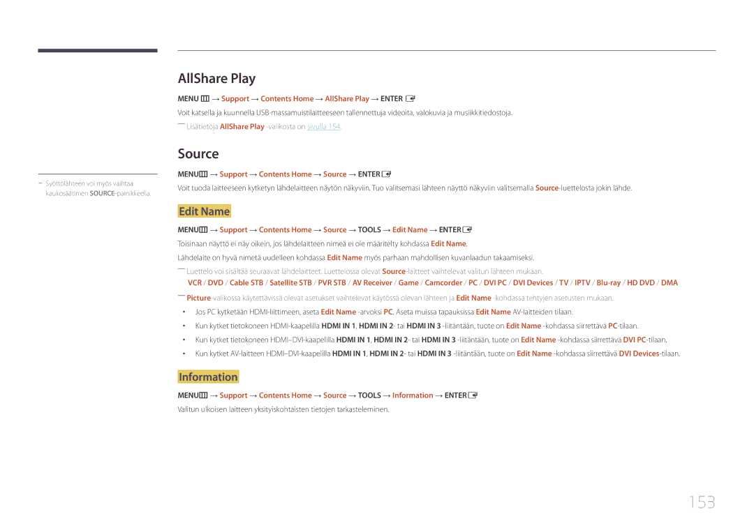 Samsung LH95MECPLBC/EN manual 153, AllShare Play, Edit Name, Information 