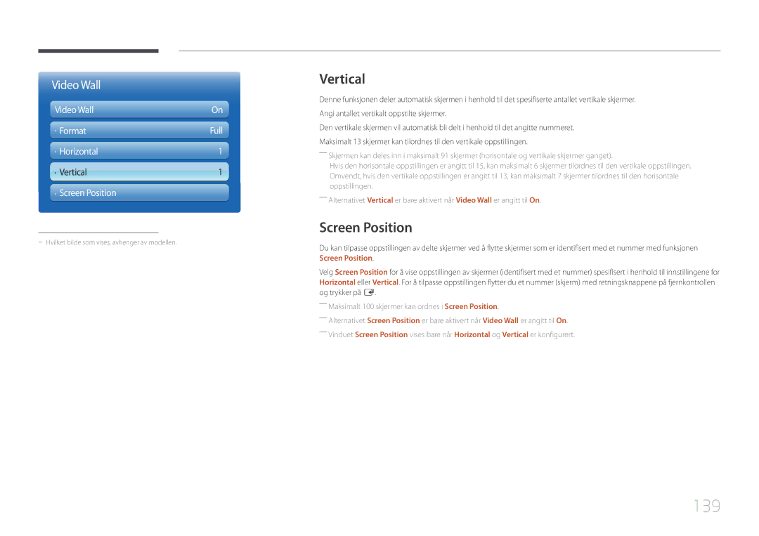 Samsung LH95MECPLBC/EN manual 139, Vertical, Screen Position 