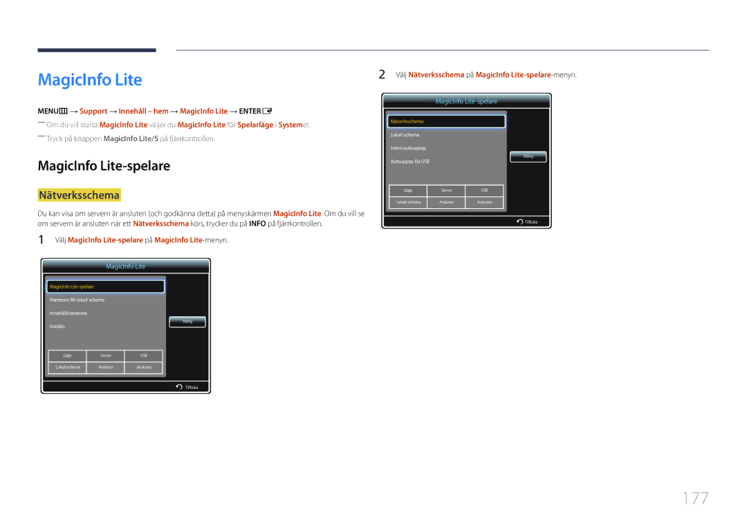 Samsung LH95MECPLBC/EN manual 177, MagicInfo Lite-spelare, Nätverksschema 