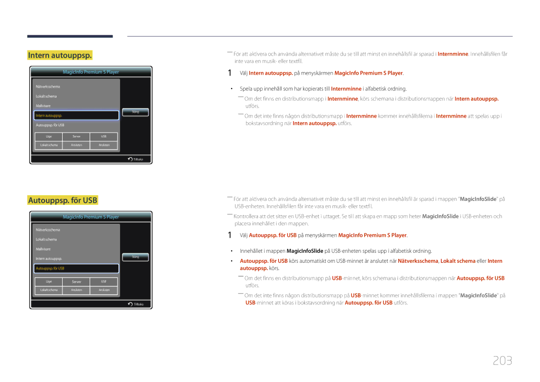 Samsung LH95MECPLBC/EN manual 203, Intern autouppsp 