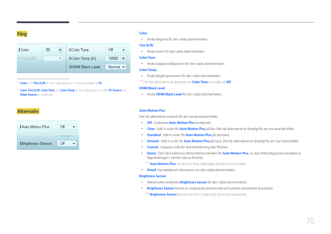 Samsung LH95MECPLBC/EN manual Färg, Alternativ 