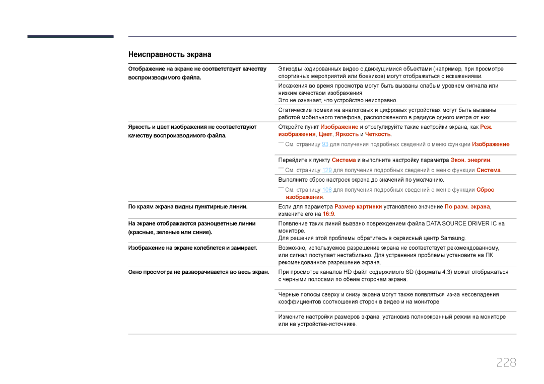 Samsung LH95MECPLBC/EN manual 228, Изображения, Цвет, Яркость и Четкость 