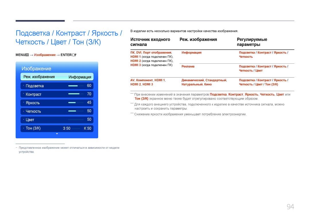 Samsung LH95MECPLBC/EN manual Источник входного Реж. изображения, Сигнала Параметры, MENUm → Изображение → Entere 