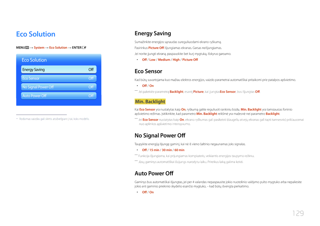 Samsung LH95MECPLBC/EN manual Eco Solution, 129 