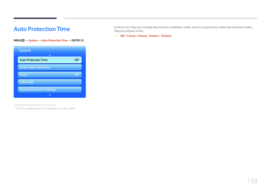 Samsung LH95MECPLBC/EN manual 133, MENUm → System → Auto Protection Time → Entere 