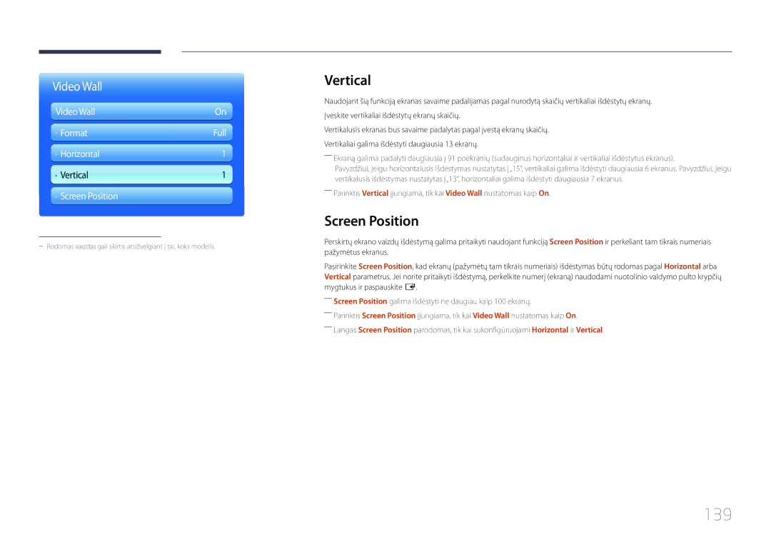 Samsung LH95MECPLBC/EN manual 139, Vertical, Screen Position 