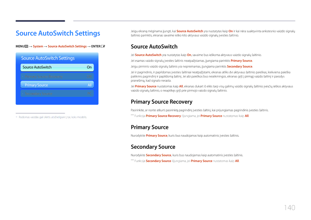 Samsung LH95MECPLBC/EN manual Source AutoSwitch Settings, 140 