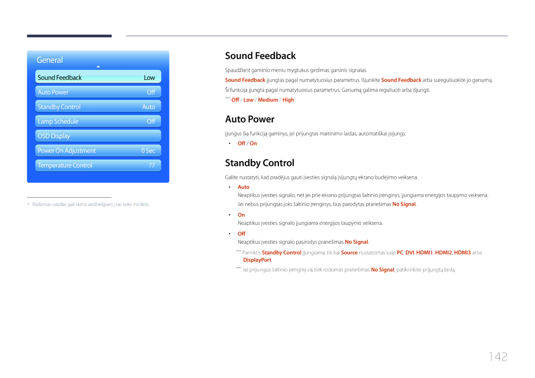 Samsung LH95MECPLBC/EN manual 142, Sound Feedback, Auto Power, Standby Control 