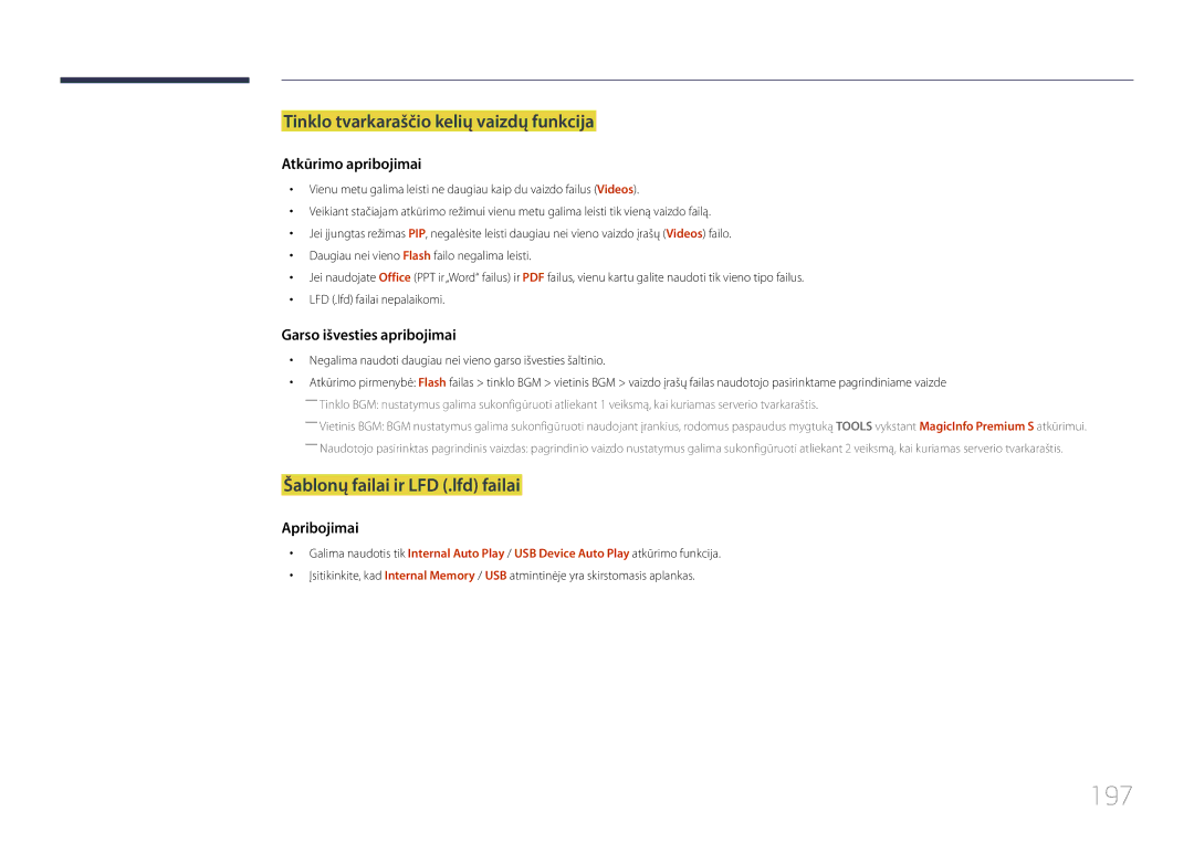 Samsung LH95MECPLBC/EN manual 197, Tinklo tvarkaraščio kelių vaizdų funkcija, Šablonų failai ir LFD .lfd failai 