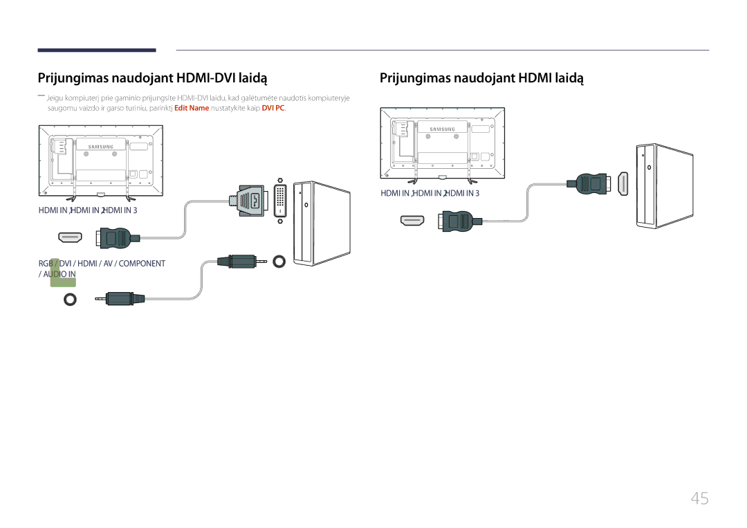 Samsung LH95MECPLBC/EN manual Prijungimas naudojant HDMI-DVI laidą, Prijungimas naudojant Hdmi laidą 