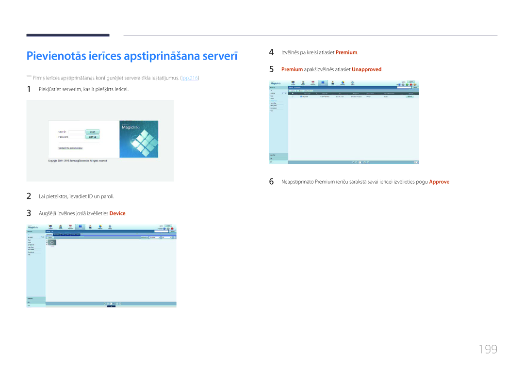 Samsung LH95MECPLBC/EN manual Pievienotās ierīces apstiprināšana serverī, 199 